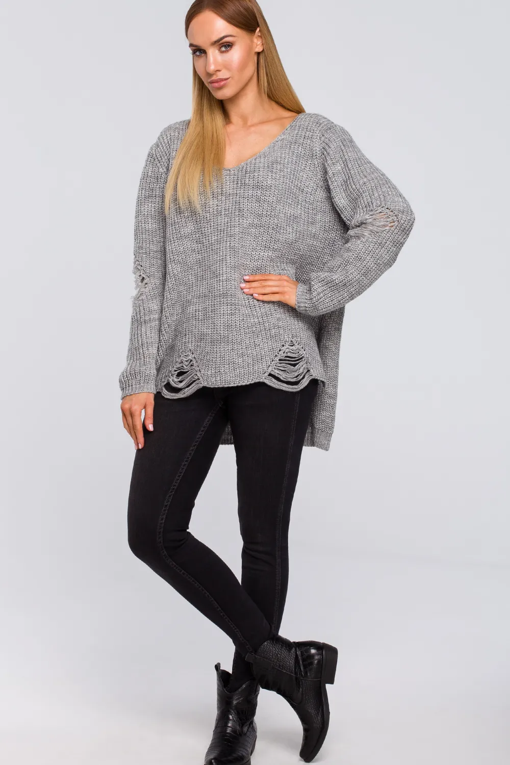 Sweter z dziurami - popielaty Swetry