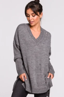 Clearance Sweter z dziurami - szary Swetry
