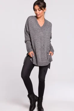 Clearance Sweter z dziurami - szary Swetry