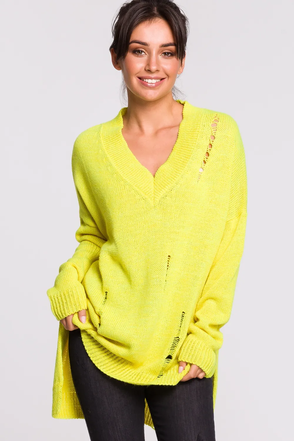 Discount Sweter z dziurami - żółty Swetry