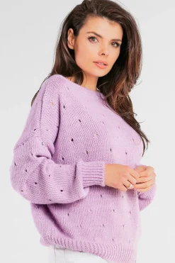 New Sweter z dziurkami - fioletowy Swetry