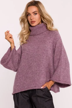 Best Sweter z golfem i szerokimi rękawami – wrzosowy Swetry