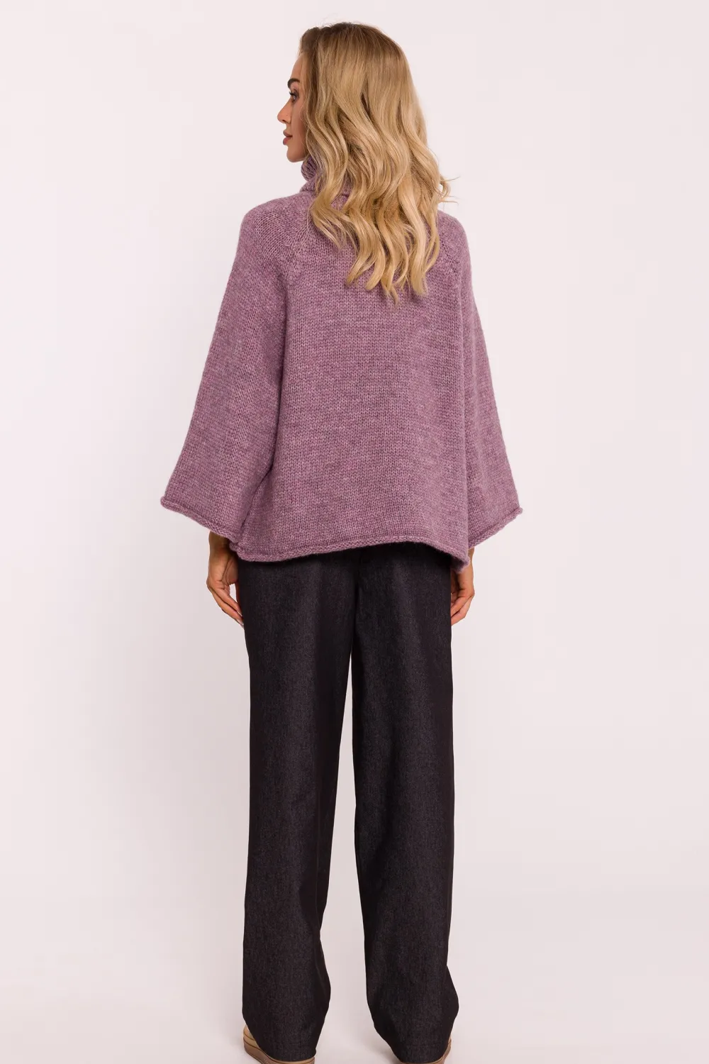 Best Sweter z golfem i szerokimi rękawami – wrzosowy Swetry