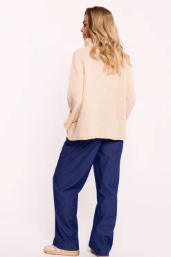 New Sweter z golfem i szerokimi rękawami – beżowy Swetry