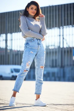 Sweter z golfem - szary Swetry
