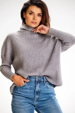 Sweter z golfem - szary Swetry
