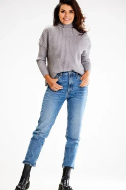 Sweter z golfem - szary Swetry