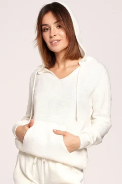 Discount Sweter z kapturem i kieszenią kangurek - ecru Swetry