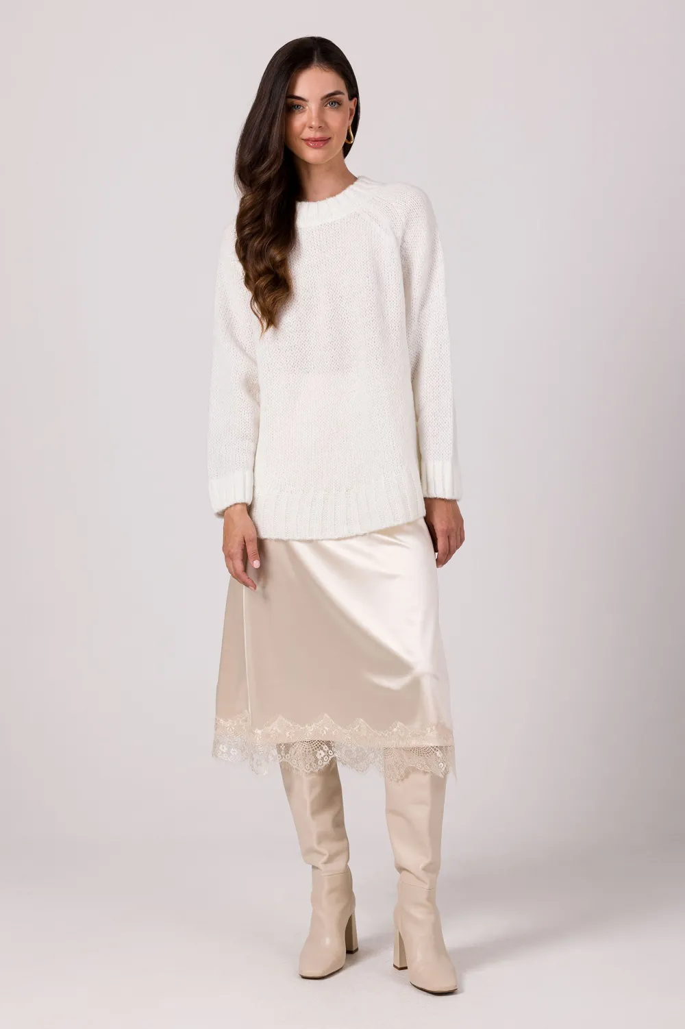 Discount Sweter z nietoperzowymi rękawami - biały Swetry