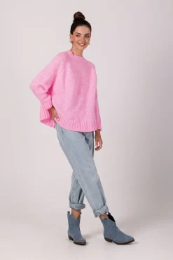 Sale Sweter z nietoperzowymi rękawami - różowy Swetry