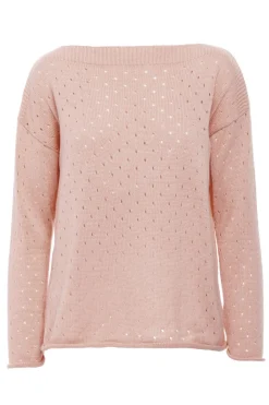 Outlet Sweter z oczkami - brzoskwiniowy Swetry