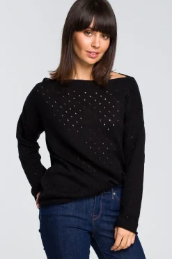 Clearance Sweter z oczkami - czarny Swetry