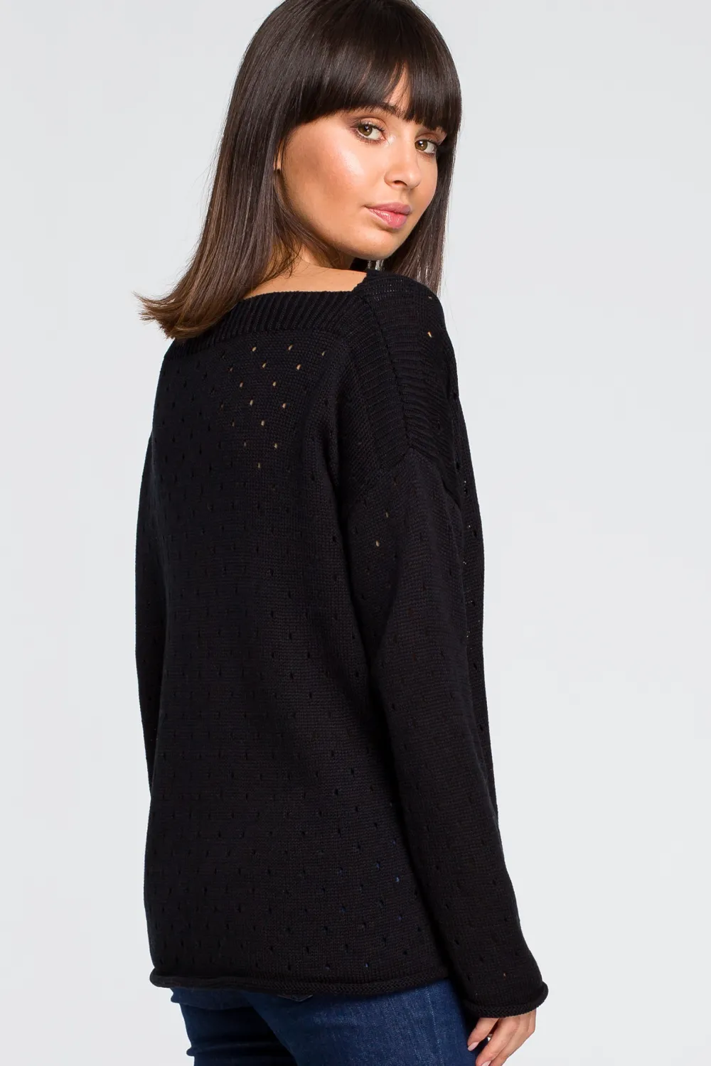 Clearance Sweter z oczkami - czarny Swetry
