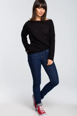 Clearance Sweter z oczkami - czarny Swetry