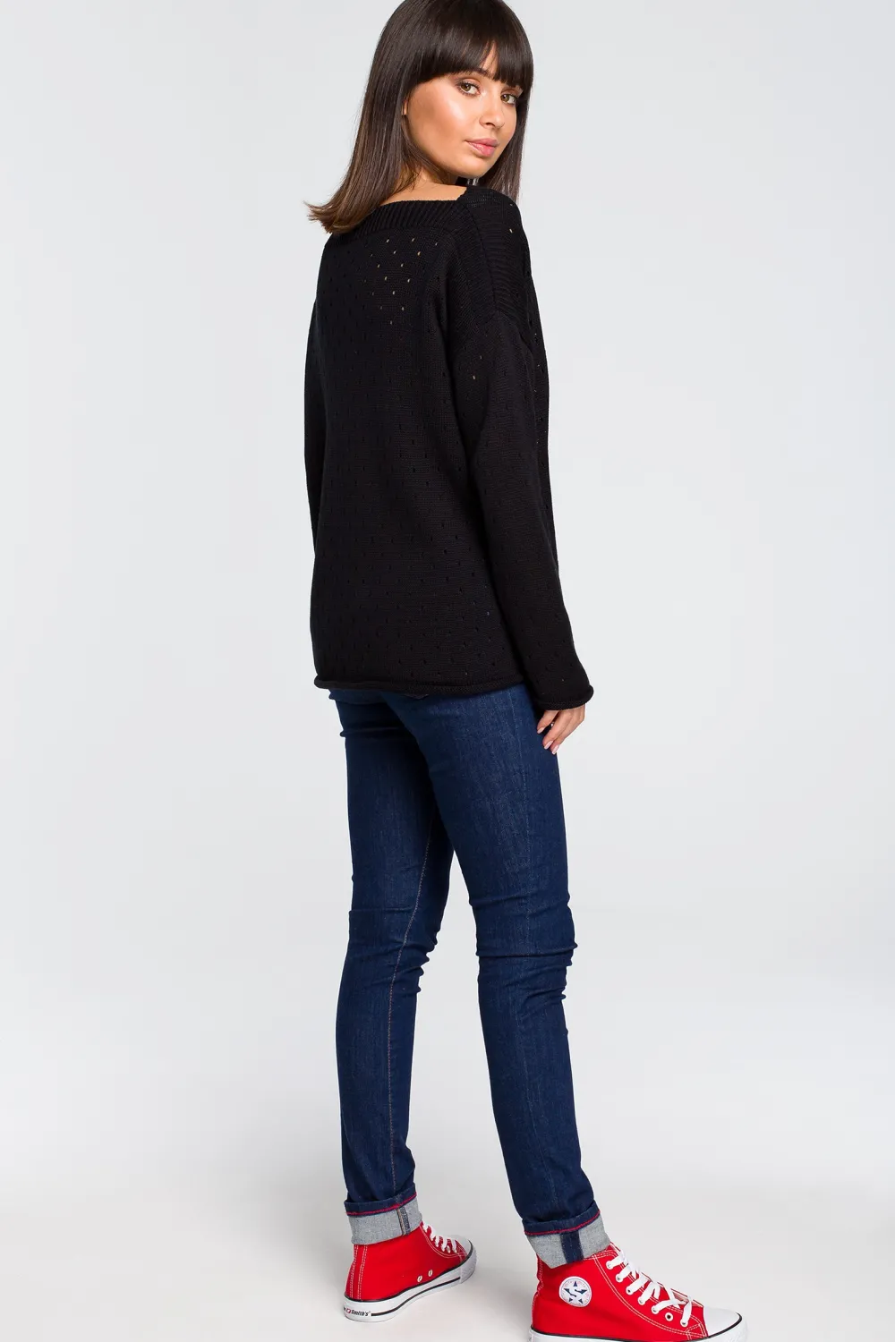 Clearance Sweter z oczkami - czarny Swetry