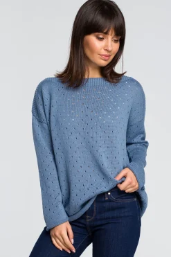 New Sweter z oczkami - niebieski Swetry
