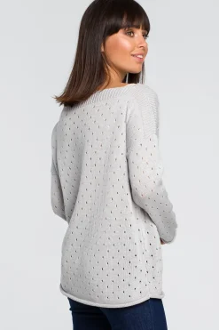 Sale Sweter z oczkami - szary Swetry