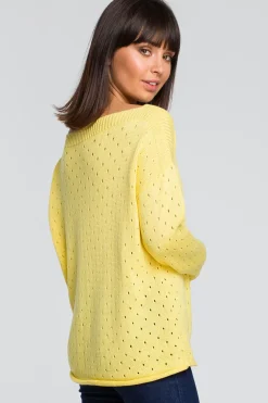 Sale Sweter z oczkami - żółty Swetry