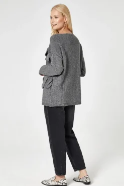 Online Sweter z przestrzennym splotem - szary Swetry