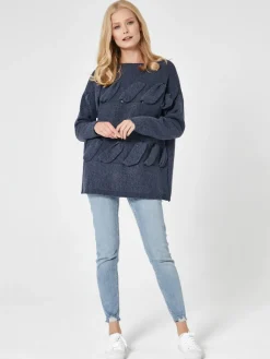 Best Sweter z przestrzennym splotem - granatowy Swetry