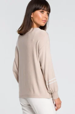 Discount Sweter z szerokimi rękawami i lampasem - beżowy Swetry