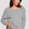 Online Sweter z warkoczowym splotem na rękawach - szary Swetry