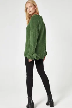 Outlet Sweter z wiązanymi rękawami - zielony Swetry