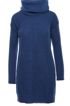 Discount Swetrowa sukienka mini z golfem - niebieska Golfy|Swetry