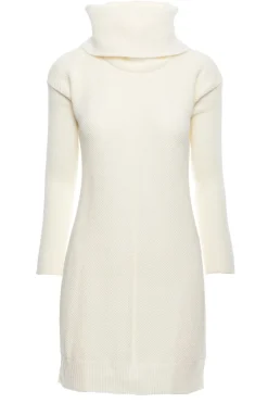 Sale Swetrowa sukienka mini z golfem - ecru Golfy|Swetry