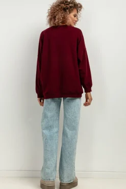 Online zeroka buza daka z długii rękawai - bordowa Bluzy|Odzież Casualowa