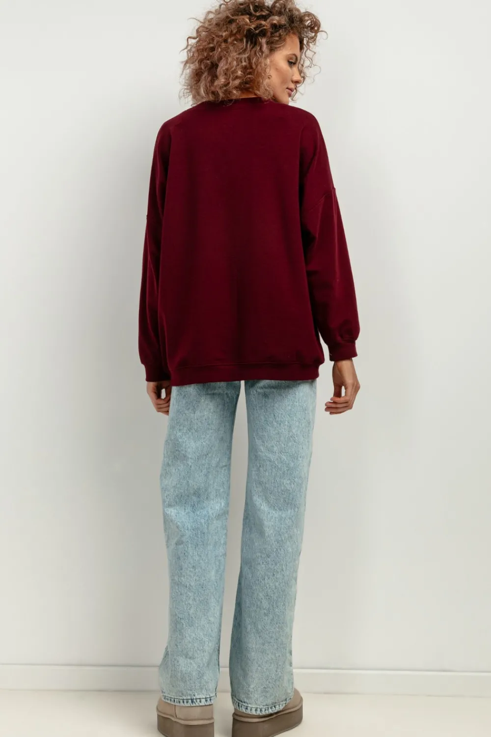 Online zeroka buza daka z długii rękawai - bordowa Bluzy|Odzież Casualowa