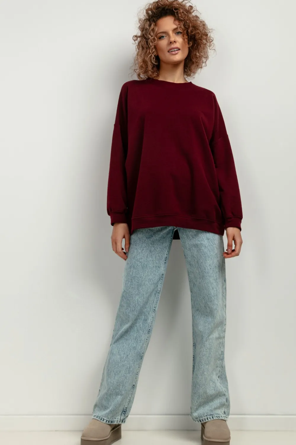 Online zeroka buza daka z długii rękawai - bordowa Bluzy|Odzież Casualowa