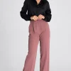 Outlet Szerokie spodnie na kant - brudno-różowe Do Pracy|Spodnie