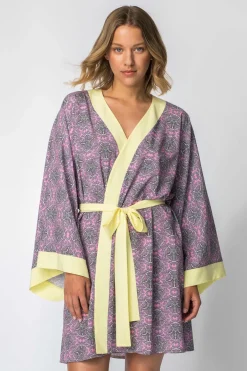 Outlet Szlafrok o kroju kimono z nadrukiem - model 2 Szlafroki