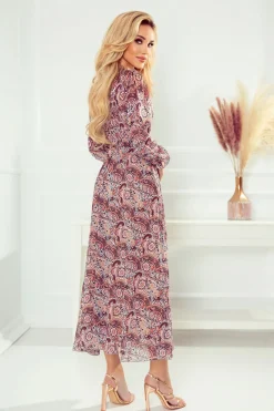 Hot zyfonowa ukienka idi - brązowy wzór boho Maxi|Sukienki