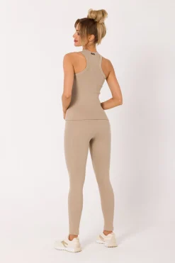 Discount Top z dzianiny prążkowanej - beżowy Odzież Casualowa|Dobry Skład