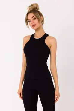 Sale Top z dzianiny prążkowanej - czarny Odzież Casualowa|Dobry Skład