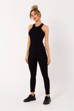 Sale Top z dzianiny prążkowanej - czarny Odzież Casualowa|Dobry Skład