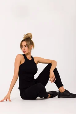 Sale Top z dzianiny prążkowanej - czarny Odzież Casualowa|Dobry Skład
