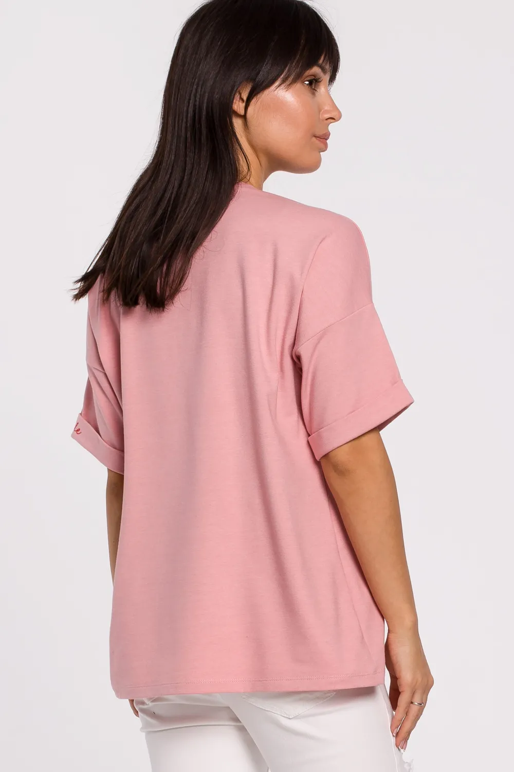 Sale T-hirt overize z okrągły dekote - różowy Odzież Casualowa|Bluzki