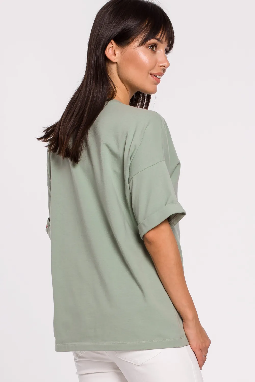 Clearance T-shirt oversize z okrągłym dekoltem - pistacjowy Odzież Casualowa|Bluzki