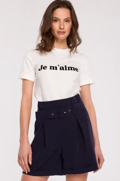 Best T-hirt z nadrukie - ecru Odzież Casualowa|Bluzki
