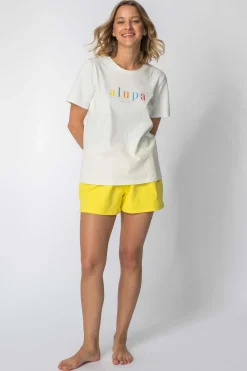 Outlet T-hirt z nadrukie z przodu - ecru Odzież Casualowa|Bluzki