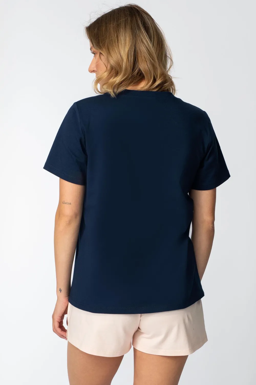 Discount T-hirt z nadrukie z przodu - granatowy Odzież Casualowa|Bluzki