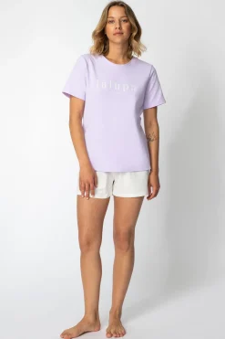 Hot T-hirt z nadrukie z przodu - wrzoowy Odzież Casualowa|Bluzki