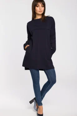 Sale Tunika oversize z przeszyciami - granatowa Tuniki