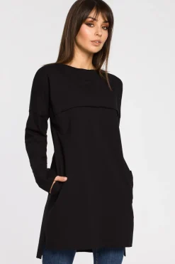 Clearance Tunika oversize z przeszyciami - czarna Tuniki
