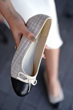 Tweedowe baleriny z kokardą Selah - beżowe Baleriny|Buty