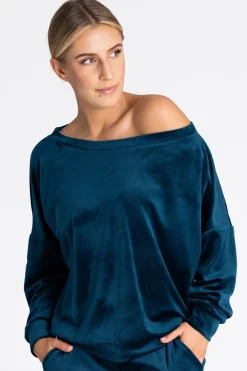 Discount Welurowa bluza damska oversize - morska Odzież Casualowa|Bluzy