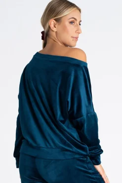 Discount Welurowa bluza damska oversize - morska Odzież Casualowa|Bluzy